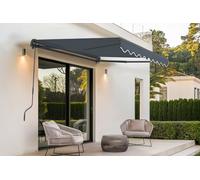 Store banne manuel avec manivelle - Cazeboo - VECCHIO - 2,5x2m - Toile premium 320g/m² - Gris - Anti-UV - Surface couverte 5m²