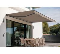 Cazeboo Store banne Monobloc Manuel 395x300 cm Taupe - Cazeboo Vecchio Toile 320g/m² UV50+ - Structure Aluminium thermolaqué Gris Anthracite - Inclinaison 30 à 100° - Protection 12 m²
