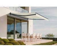 Cazeboo Store banne Monobloc Manuel 3X2,5 m Beige - Cazeboo Vecchio Toile 320g/m² UV50+ - Structure Aluminium thermolaqué Gris Anthracite RAL 7016 - Inclinaison 30 à 100° - Protection 7,5 m²