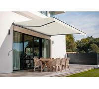 Store banne manuel rétractable - Cazeboo - VECCHIO - 4x3m - Toile premium 320g/m² - Beige - Anti-UV - Surface couverte 12m²