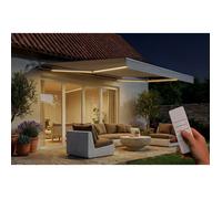 Cazeboo store banne motorisé à led semi-coffre blanc fazzio 4x3m toile beige