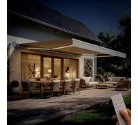 Cazeboo Store banne motorisé à LED Semi-Coffre Blanc FAZZIO 5x3m Toile Beige