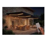 CAZEBOO Store Banne Motorisé LED FAZZIO 595x300 cm 6x3 m 18 m² Gris Anthracite Semi Coffre Toile 320 g/m² Protection UV50+ Terrasse Automatique Capteur Vent Inclinaison 30-100° Moteur Électrique