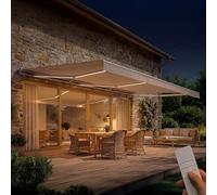 Cazeboo Store banne motorisé à LED Semi-Coffre Structure Blanche FAZZIO 6x3m Toile Beige