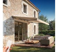 Cazeboo Store banne motorisé Semi-Coffre 495x300 cm Beige - Cazeboo FAZZIO Toile 320g/m² UV50+ - Moteur 230V télécommande Incluse capteur Vent - Inclinaison 30 à 100° - Protection terrasse 14,85 m²