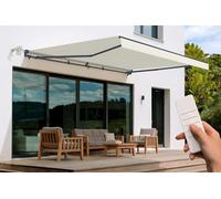 Cazeboo Store banne motorisé Semi-Coffre Beige FAZZIO 5x3m avec Fixations Plafond