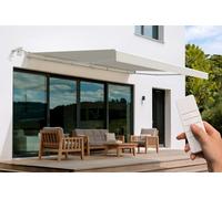 Cazeboo Store banne motorisé Semi-Coffre Blanc FAZZIO 5m x 3m Toile Beige