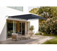 CAZEBOO Store Banne Motorisé Semi-Coffre FAZZIO 4x3m - Auvent Électrique Terrasse Balcon avec Télécommande - Inclinaison Réglable 30°-100° Capteur Solaire et Vent - Protection UV50+ Imperméable Gris