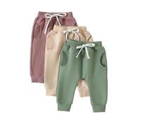 Caziffer 3Pcs Pantalon Bébé Garçon Pantalon Décontracté à Couleur Unie Pants Confortable avec Poches pour Petit Garçon 0 Mois-3 Ans Automne Hiver (Vert Abricot Violet, 2-3 Ans)