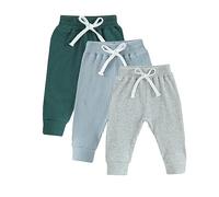Caziffer 3Pcs Pantalon Bébé Garçon Pantalon Décontracté à Couleur Unie Pants Confortable avec Poches pour Petit Garçon 0 Mois-3 Ans Automne Hiver (Vert Gris Bleu, 2-3 Ans)