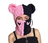 Caziffer Balaclava à 1 Trou de Visage Tricoté Cagoule Balaclava avec Oreilles de Lapin Masque de Ski Tricoté Thermique pour Femme Hiver Halloween Noël (Rose Noir, One Size)