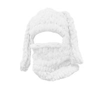 Caziffer Balaclava à 1 Trou de Visage Tricoté Cagoule Balaclava avec Oreilles de Lapin Masque de Ski Tricoté Thermique pour Femme Hiver Halloween Noël (Blanc, One Size)