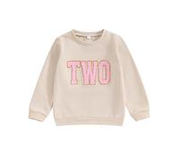 Caziffer Barboteuse Sweat Anniversaire Garçon Fille One/Two/Three/Four Sweatshirt Barboteuse pour Bébé Unisexe à Manche Longue Col Rond Automne Printemps (Beige Sweat Two, 2-3 Ans)