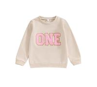 Caziffer Barboteuse Sweat Anniversaire Garçon Fille One/Two/Three/Four Sweatshirt Barboteuse pour Bébé Unisexe à Manche Longue Col Rond Automne Printemps (Beige Sweat One, 1-2 Ans)