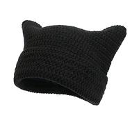 Caziffer Chapeau Rayé Tricoté pour Homme Femme, Chapeau Tricoté avec Oreilles de Chat, Chapeau Chaud pour Adulte Hiver (Noir, One Size)