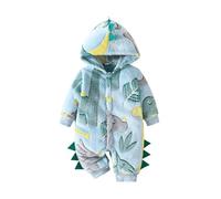 Caziffer Combinaison Bébé Garçon en Peluche Combinaison Dinosaure Épaisse à Capuche Combinaison avec Boutons pour Bébé Garçon 0-18 Mois (Bleu Marine, 0-3 Months)