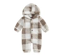 Caziffer Combinaison Bébé Garçon en Peluche Combinaison Dinosaure Épaisse à Capuche Combinaison avec Boutons pour Bébé Garçon 0-18 Mois (Kaki, 3-6 Months)