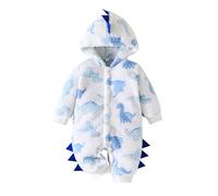 Caziffer Combinaison Bébé Garçon en Peluche Combinaison Dinosaure Épaisse à Capuche Combinaison avec Boutons pour Bébé Garçon 0-18 Mois (Blanc, 12-18 Months)
