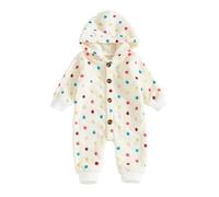 Caziffer Combinaison Bébé Garçon Fille en Peluche Combinaison Dinosaure Épaisse à Capuche Barboteuse avec Boutons pour Bébé Unisexe 0-18 Mois (Blanc B, 0-3 Months)