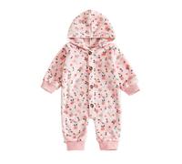 Caziffer Combinaison Bébé Garçon Fille en Peluche Combinaison Dinosaure Épaisse à Capuche Barboteuse avec Boutons pour Bébé Unisexe 0-18 Mois (Rose A, 0-3 Months)