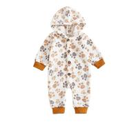 Caziffer Combinaison Bébé Garçon Fille en Peluche Combinaison Dinosaure Épaisse à Capuche Barboteuse avec Boutons pour Bébé Unisexe 0-18 Mois (Marron, 6-9 Months)
