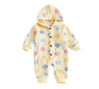 Caziffer Combinaison Bébé Garçon Fille en Peluche Combinaison Dinosaure Épaisse à Capuche Barboteuse avec Boutons pour Bébé Unisexe 0-18 Mois (Jaune, 6-9 Months)