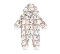 Caziffer Combinaison Bébé Garçon Fille en Peluche Combinaison Dinosaure Épaisse à Capuche Barboteuse avec Boutons pour Bébé Unisexe 0-18 Mois (Kaki A, 6-9 Months)