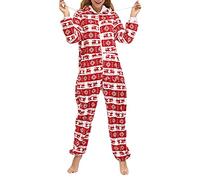 Caziffer Combinaison de Nuit Noël à Capuche pour Femme en Flanelle (Faon Rouge, M)