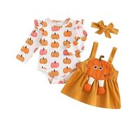 Caziffer Déguisement Halloween Bébé Fille Ensemble Bébé Fille Halloween 3Pcs Ensemble Déguisement Barboteuse + Jupe + Bandeau pour Bébé 0-24 Mois (Orange C, 0-3 Months)