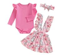 Caziffer Déguisement Halloween Bébé Fille Ensemble Bébé Fille Halloween 3Pcs Ensemble Déguisement Barboteuse + Jupe + Bandeau pour Bébé 0-24 Mois (Rose, 18-24 Months)