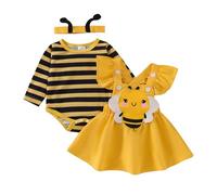 Caziffer Déguisement Halloween Bébé Fille Ensemble Bébé Fille Halloween 3Pcs Ensemble Déguisement Barboteuse + Jupe + Bandeau pour Bébé 0-24 Mois (Jaune, 3-6 Months)