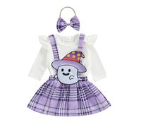 Caziffer Déguisement Halloween Bébé Fille Ensemble Bébé Fille Halloween 3Pcs Ensemble Déguisement Barboteuse + Jupe + Bandeau pour Bébé 0-24 Mois (Violet, 12-18 Months)