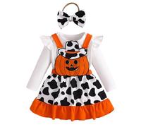 Caziffer Déguisement Halloween Bébé Fille Ensemble Bébé Fille Halloween 3Pcs Ensemble Déguisement Barboteuse + Jupe + Bandeau pour Bébé 0-24 Mois (Blanc, 18-24 Months)