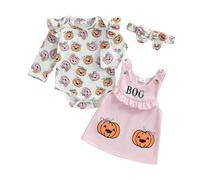 Caziffer Déguisement Halloween Bébé Fille Ensemble Bébé Fille Halloween 3Pcs Ensemble Déguisement Barboteuse + Jupe + Bandeau pour Bébé 0-24 Mois (Rose Blanc, 9-12 Months)