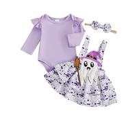 Caziffer Déguisement Halloween Bébé Fille Ensemble Bébé Fille Halloween 3Pcs Ensemble Déguisement Barboteuse + Jupe + Bandeau pour Bébé 0-24 Mois (Violet C, 6-12 Months)