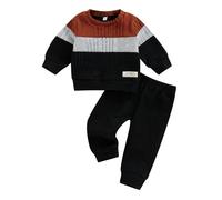 Caziffer Ensemble Bébé Garçon 2 Pièces en Patchwork Tenue Bébé Sweat à Couleur Contrastée + Pantalon à Taille Élastique Vêtement Naissance pour Petit Garçon 3 Mois-3 Ans (Marron, 3-6 Months)