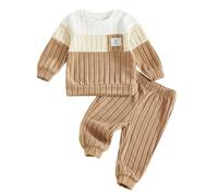 Caziffer Ensemble Bébé Garçon 2 Pièces en Patchwork Tenue Bébé Sweat à Couleur Contrastée + Pantalon à Taille Élastique Vêtement Naissance pour Petit Garçon 3 Mois-3 Ans (Abricot, 6-12 Mois)