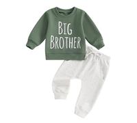 Caziffer Ensemble Bébé Garçon 2 Pièces Ensemble Big Bro/Lil Bro Tenue de Sweat Pantalon pour Bébé Garçon 0-3 Ans Automne Primtemps (Vert, 0-6 Mois)