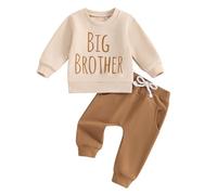 Caziffer Ensemble Bébé Garçon 2 Pièces Ensemble Big Bro/Lil Bro Tenue de Sweat Pantalon pour Bébé Garçon 0-3 Ans Automne Primtemps (Marron, 6-12 Mois)