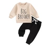 Caziffer Ensemble Bébé Garçon 2 Pièces Ensemble Big Bro/Lil Bro Tenue de Sweat Pantalon pour Bébé Garçon 0-3 Ans Automne Primtemps (Noir, 12-18 Mois)