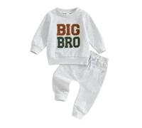 Caziffer Ensemble Bébé Garçon 2 Pièces Ensemble Big Bro/Lil Bro Tenue de Sweat Pantalon pour Bébé Garçon 0-3 Ans Automne Primtemps (Big Bro Gris, 0-6 Mois)