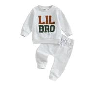 Caziffer Ensemble Bébé Garçon 2 Pièces Ensemble Big Bro/Lil Bro Tenue de Sweat Pantalon pour Bébé Garçon 0-3 Ans Automne Primtemps (Lil Bro Gris, 6-12 Mois)