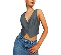 Caziffer Gilet de Costume Boutonné sans Manches Gilet Business Col V à Couleur Unie pour Femme (Gris, M)