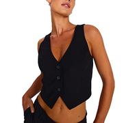 Caziffer Gilet de Costume Boutonné sans Manches Gilet Business Col V à Couleur Unie pour Femme (Noir a, M)