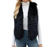 Caziffer Gilet Femme sans Manche en Faux Fur Cardigan Femme Chaud Col V Manteau sans Manche Court à Couleur Unie pour Femmes Décontracté Streetwear (Noir A, S)