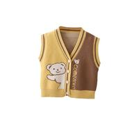 Caziffer Gilet Tricoté Sans Manche Bébé Garçon Fille Boutonné Ours Mignon Col V Unisexe 1-5 Ans Automne Printemps (Jaune, 12-18 Months)
