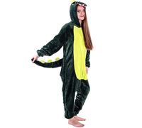 Caziffer Pyjama Femme Homme en Flanelle, Combinaison Pyjama à Capuche d 'Animal, Costume Vêtement de Nuit pour Adulte Pyjama Homme Femme Boutonné Automne Hiver (Dinosaure, M)
