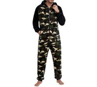 Caziffer Pyjama Homme en Poalire Double Face, Combinaison Pyjama Homme Chaud, Pyjama Homme Hiver à Capuche (Armée Verte, M)
