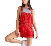 Caziffer Salopette en Denim Femme Couleur Unie avec Poches Col Carré Salopette Ample Décontractée pour Femme Été (Rouge, XL)
