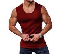 Caziffer Tank Top Homme Tricoté sans Manches Vest Homme à Couleur Unie Crop Top Homme Respirant (Rouge, L)